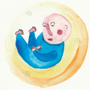 Dessin de petit enfant dans une bulle orange
