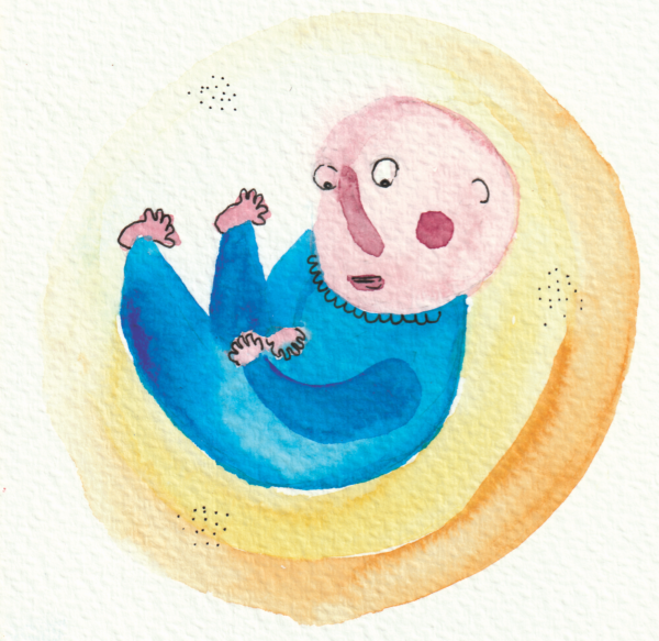 Dessin de petit enfant dans une bulle orange